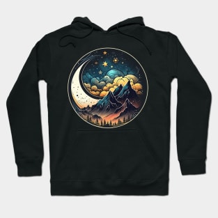 Mountains and moon, outdoor design, mountain landscape Hoodie